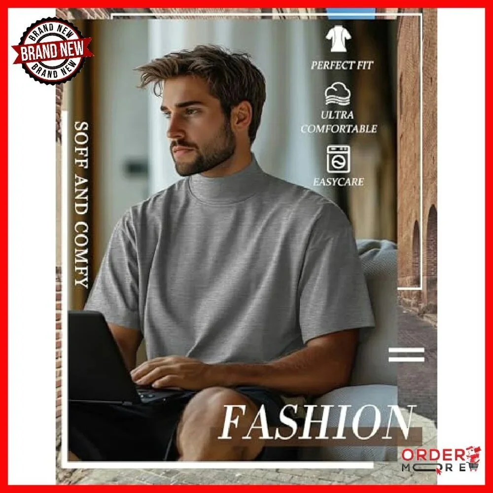 Men's Big Tall Turtleneck Shirt 3 Pack Cotton Mock Neck Undershirt